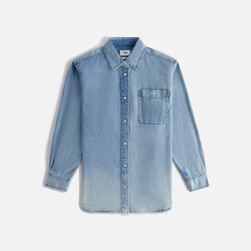 Kith Women Ora II Denim Shirt - Hayden Mid Wash Zippered Front Buttoned Front Snap Front Kith Women Ora II Denim Shirt - Hayden Mid Wash Zippered Front Buttoned Front Snap Front