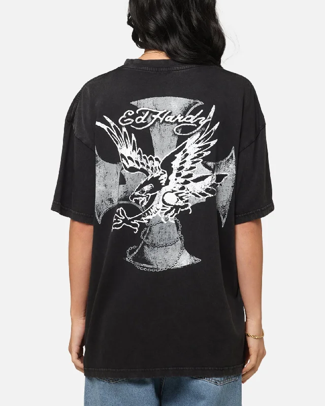 Ed Hardy Flight Premium T-Shirt Black Acidwash Fitted T-Shirt Seamless Stretchy