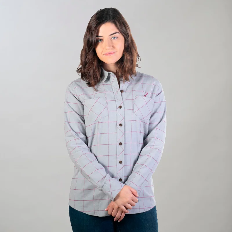 Women's Every Day Stretch Flannel Shirt- Huckleberry Grey Chenille Blend Fleece Blend Nylon Blend