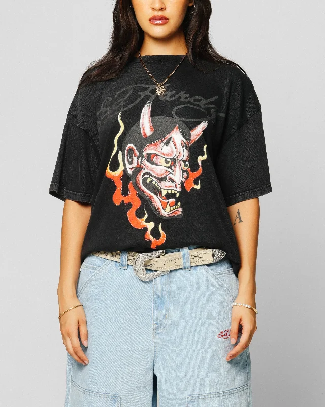 Ed Hardy Horns T-Shirt Black Acidwash Rayon Fabric Velvet Fabric Corduroy Fabric