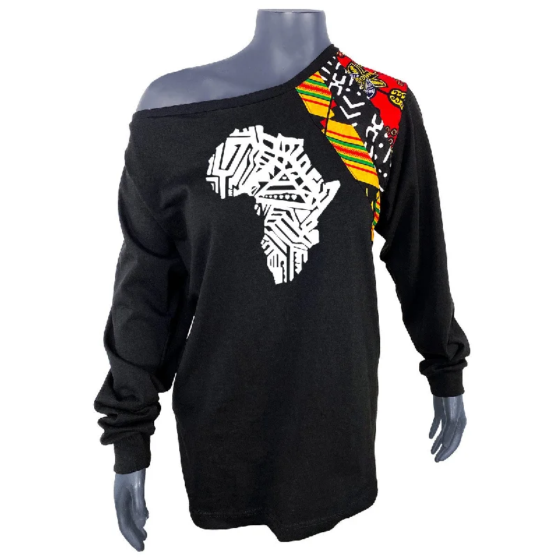 Women's Black Africa Map Long Sleeve cold Shoulder Tshirt |Unique Shirt | Black History Month T-shirt | African | Unisex Shirt | Black Owned Business | Cloth & Cord Elasticated Padded Insulated Women's Black Africa Map Long Sleeve cold Shoulder Tshirt |Unique Shirt | Black History Month T-shirt | African | Unisex Shirt | Black Owned Business | Cloth & Cord Elasticated Padded Insulated