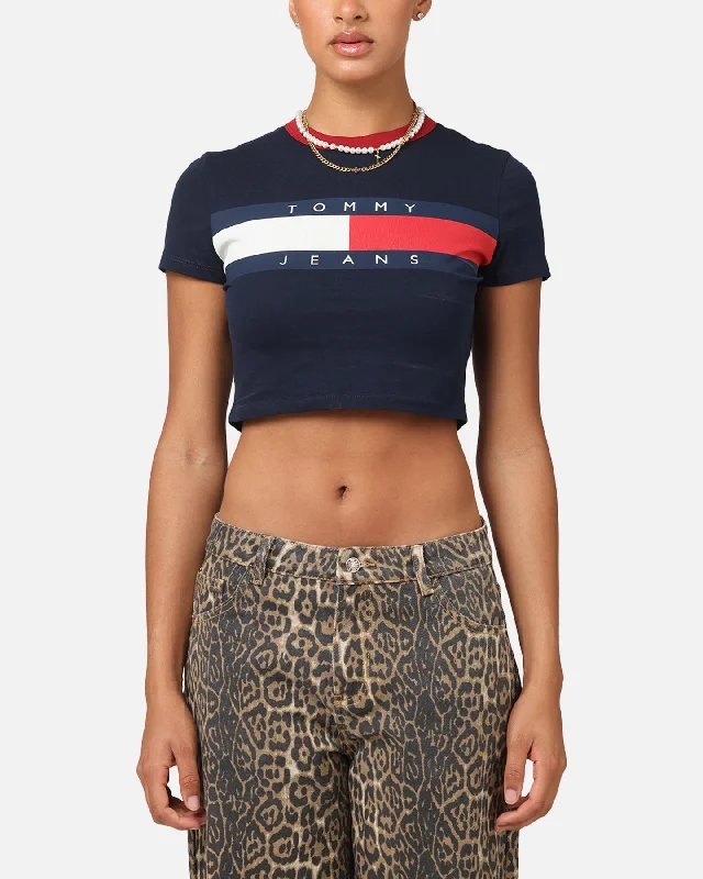 Tommy Jeans Women's TJW Slim Cropped Block T-Shirt Black Fashionable Trendy Casual