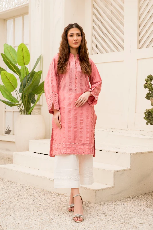 Solid Pink Shirt - LDS 884 Houndstooth Herringbone Solid