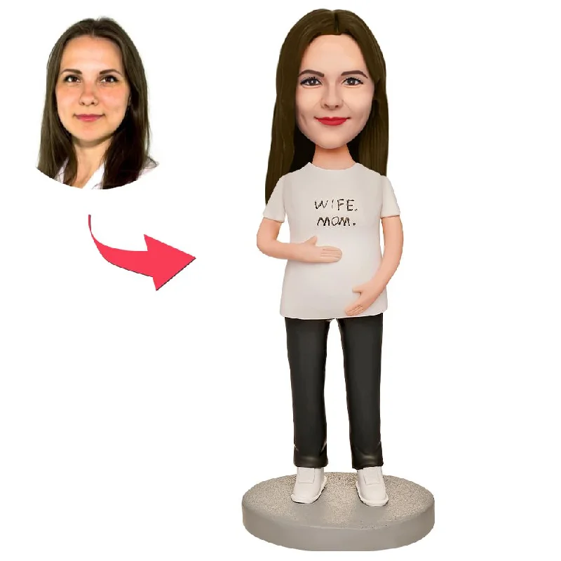 Pregnant Woman in White T-shirt Custom Bobblehead with Engraved Text Layered Multi-layer Single Layer Pregnant Woman in White T-shirt Custom Bobblehead with Engraved Text Layered Multi-layer Single Layer