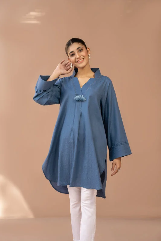 Blue Solid Shirt - LDS 896 Graphic Embroidered Appliqued