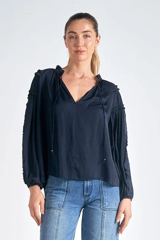 Elan Tie Neck Shirt Welt Pockets Slit Pockets Flap Pockets