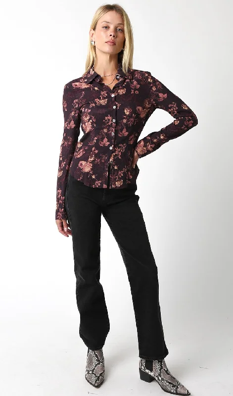 Olivaceous Angela Floral Shirt Knit Fabric Woven Fabric Fleece Fabric