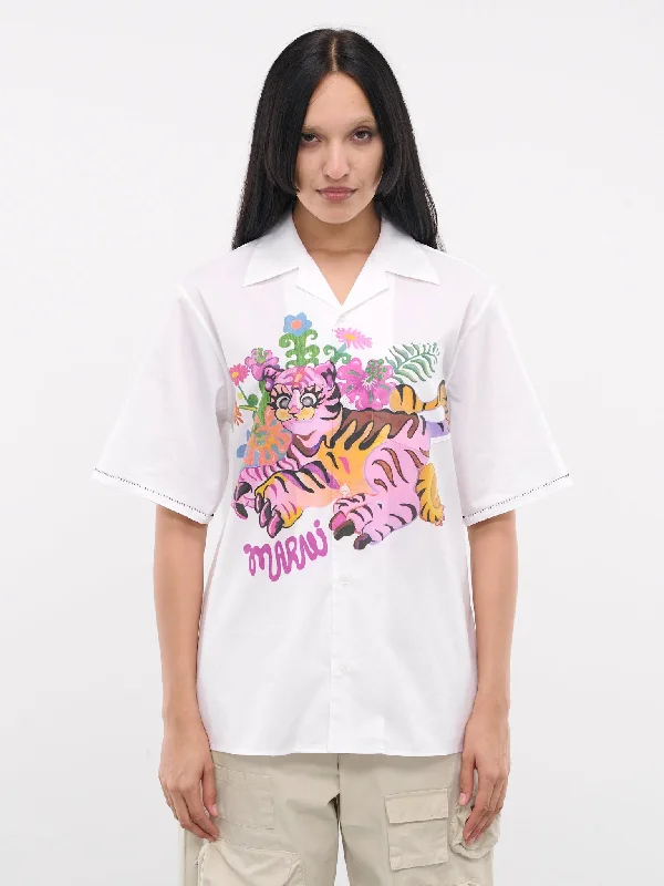 Graphic Shirt (CAMA0587SP-USCW80-WHITE-PRINTE) Boxy Fit Fitted Loose