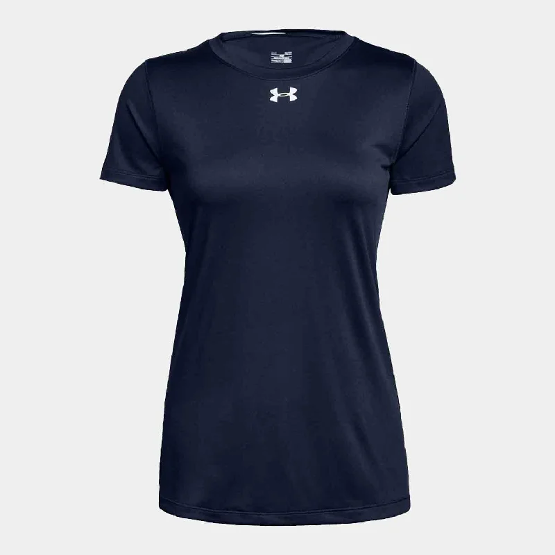 Women's Under Armour Locker 2.0 Short Sleeve Tee Shirt, Navy Mesh Blend Leather Blend Suede Blend