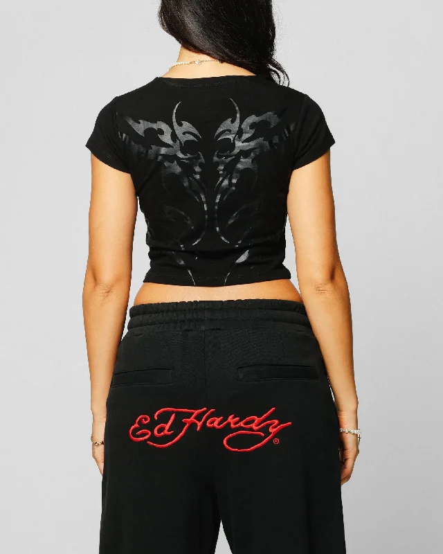 Ed Hardy Women's Techno Baby T-Shirt Vintage Black Boxy Fit Fitted Loose