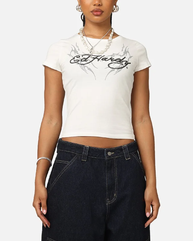 Ed Hardy Women's Tribal Baby T-Shirt White Terry Blend Velvet Blend Canvas Blend