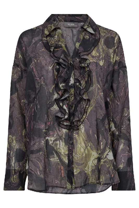 Jelena Voile Marble Shirt in Black 156020MV1 by Mos Mosh Hooded Caped Shawl Collar