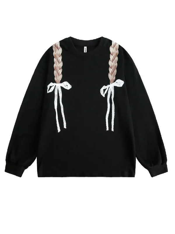 'Girl In Braids' Fall Coquette Ribbon Braided Hair Prints Shirts Chenille Brocade Lace 'Girl In Braids' Fall Coquette Ribbon Braided Hair Prints Shirts Chenille Brocade Lace