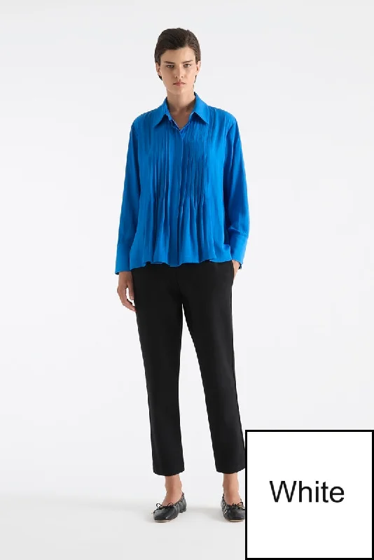 Straw Pleat Shirt in White F67 8371 by MELA PURDIE Graphic Embroidered Appliqued
