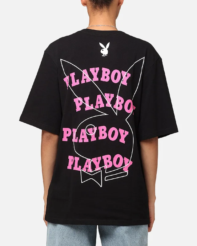 Playboy Wavy Stacked T-Shirt Black Fitted T-Shirt Seamless Stretchy
