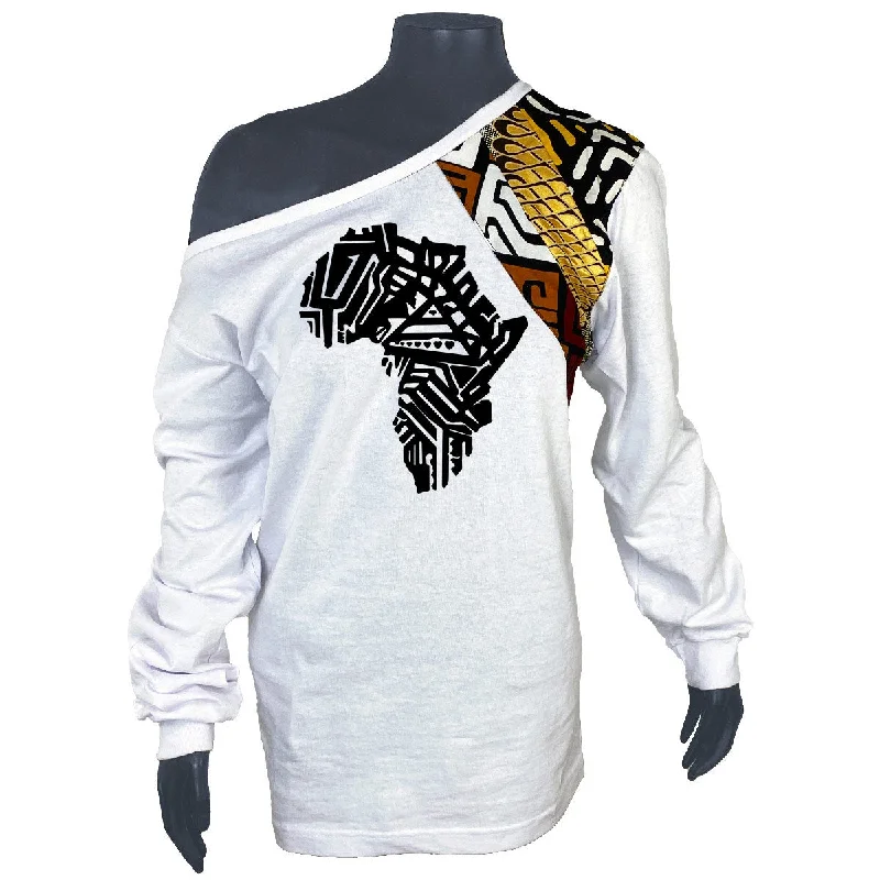 Women's White Africa Map Long Sleeve Cold Shoulder Tshirt |Unique Shirt | Black History Month T-shirt | African | Unisex Shirt | Black Owned Business | Cloth & Cord Rayon Velvet Corduroy Women's White Africa Map Long Sleeve Cold Shoulder Tshirt |Unique Shirt | Black History Month T-shirt | African | Unisex Shirt | Black Owned Business | Cloth & Cord Rayon Velvet Corduroy