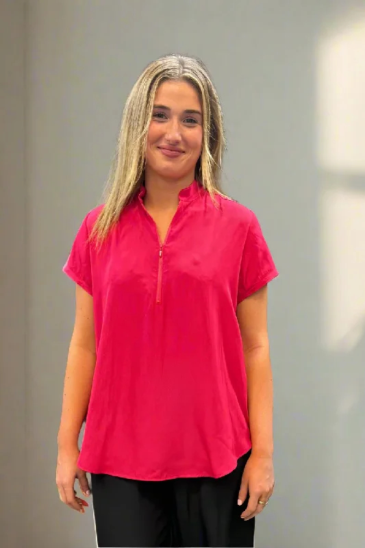 Zip Stand Shirt F67 8599 in Strawberry by Mela Purdie Elasticated Padded Insulated