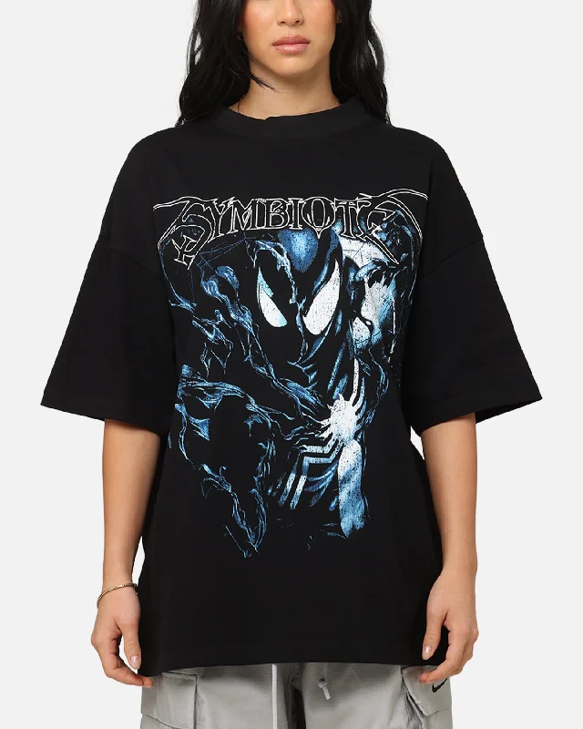 Loiter Marvel Spider-Man Symbiote Mock Neck T-Shirt Black Handmade Hand-knitted Hand-woven Loiter Marvel Spider-Man Symbiote Mock Neck T-Shirt Black Handmade Hand-knitted Hand-woven