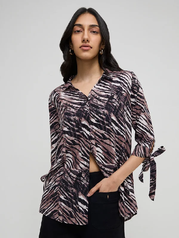 LOV Brown Animal Printed Shirt Nylon Fabric Polyester Fabric Spandex Fabric