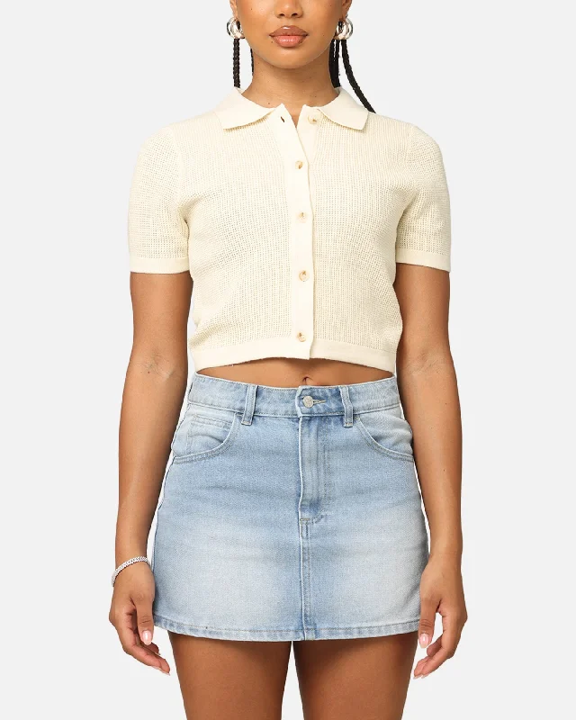 XXIII Women's Cropped Zyair Button Up Shirt Cream Cotton Fabric Linen Fabric Terry Fabric XXIII Women's Cropped Zyair Button Up Shirt Cream Cotton Fabric Linen Fabric Terry Fabric