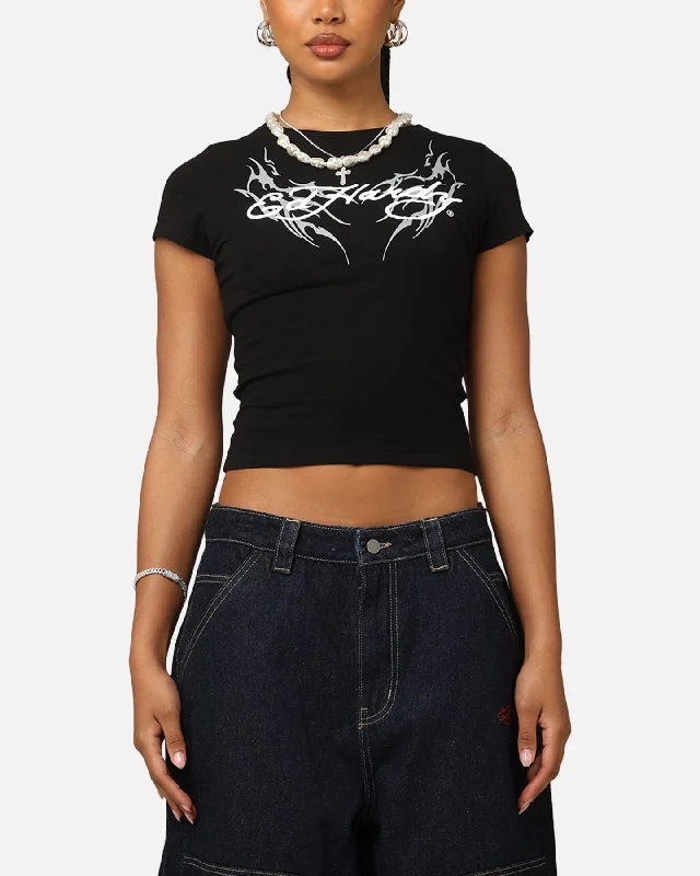 Ed Hardy Women's Tribal Baby T-Shirt Black Chenille Fabric Brocade Fabric Lace Fabric Ed Hardy Women's Tribal Baby T-Shirt Black Chenille Fabric Brocade Fabric Lace Fabric