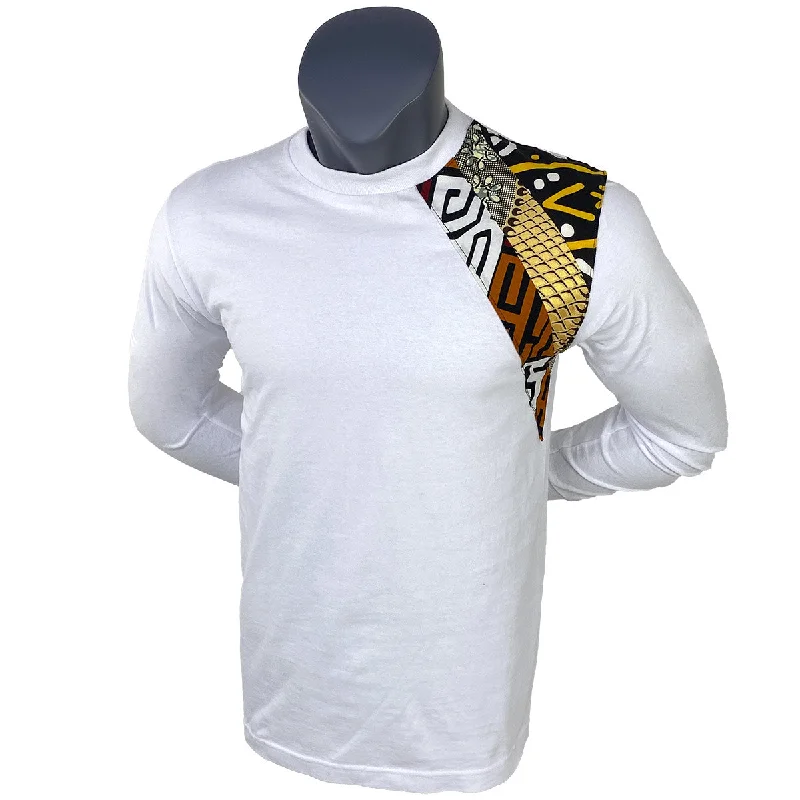 Men's Unisex African Print Shoulder Detail T-Shirt | Brown, Yellow, Gold Black Tee | White African T-Shirt | Male - UNISEX African Shirt |Cloth & Cord Boxy Fit Fitted Loose Men's Unisex African Print Shoulder Detail T-Shirt | Brown, Yellow, Gold Black Tee | White African T-Shirt | Male - UNISEX African Shirt |Cloth & Cord Boxy Fit Fitted Loose
