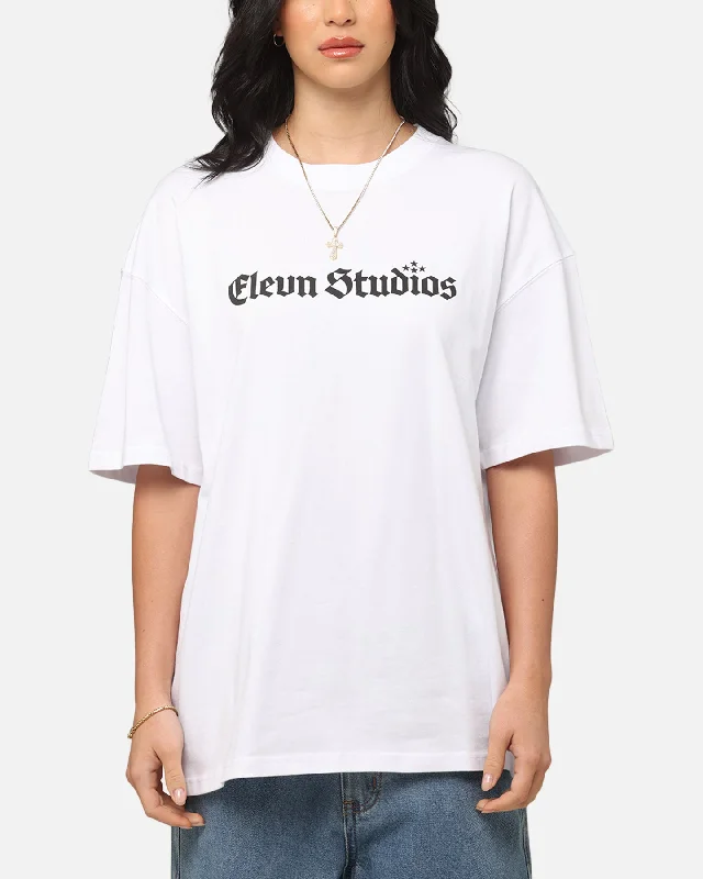 Elevn Clothing Co Triple Star T-Shirt White V-Neck T-Shirt Long Sleeve Cotton