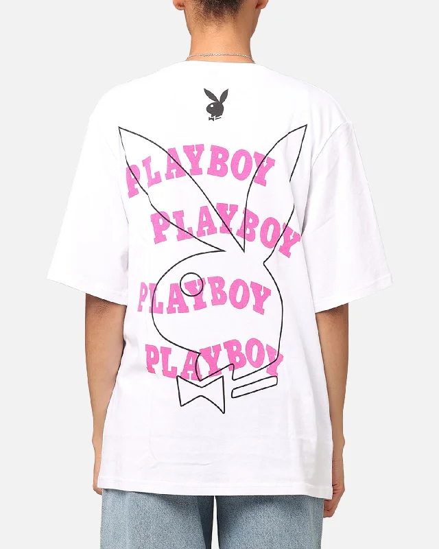 Playboy Wavy Stacked T-Shirt White Rayon Velvet Corduroy