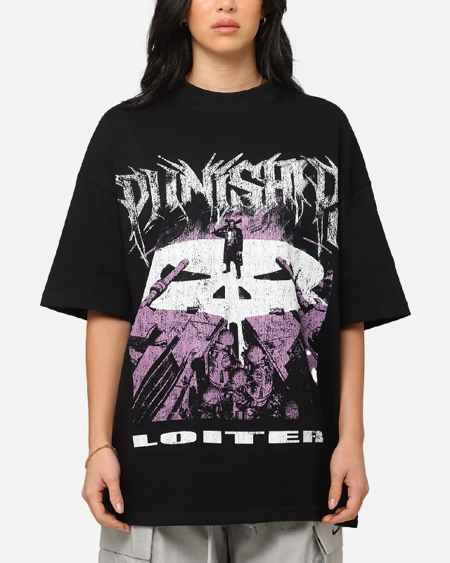 Loiter Marvel The Punisher Mock Neck T-Shirt Black Houndstooth Herringbone Solid