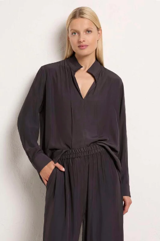 Bevel Neck Shirt in Black F67 8265 by Mela Purdie Knit Fabric Woven Fabric Fleece Fabric Bevel Neck Shirt in Black F67 8265 by Mela Purdie Knit Fabric Woven Fabric Fleece Fabric