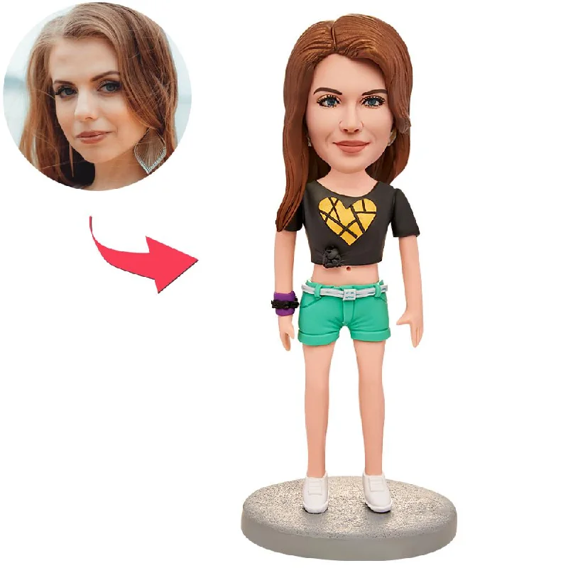 Fashion Woman Wearing Heart T-shirt Custom Bobbleheads With Engraved Text Elegant Classic Vintage Fashion Woman Wearing Heart T-shirt Custom Bobbleheads With Engraved Text Elegant Classic Vintage