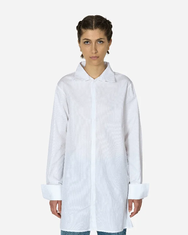 Wide Sleeved Stripy Poplin Shirt Off White Ribbed Striped Patterned