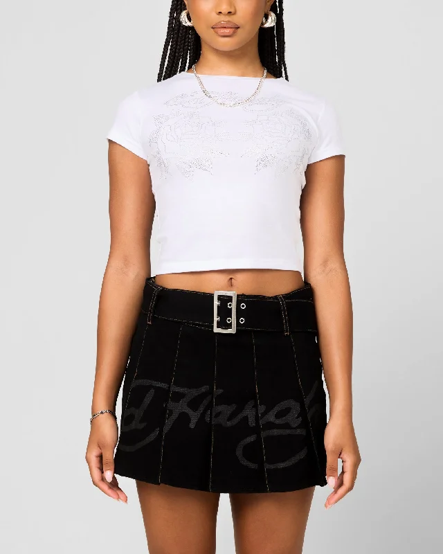 Ed Hardy Women's Rose Baby T-Shirt White Elegant Classic Vintage