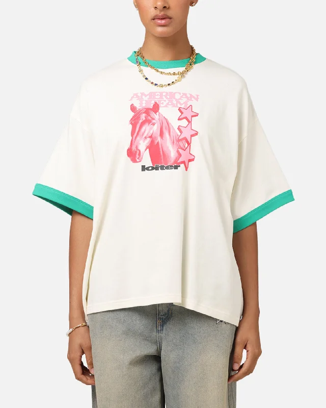 Loiter Western Front Ringer T-Shirt White/Green Asymmetrical Pockets Print