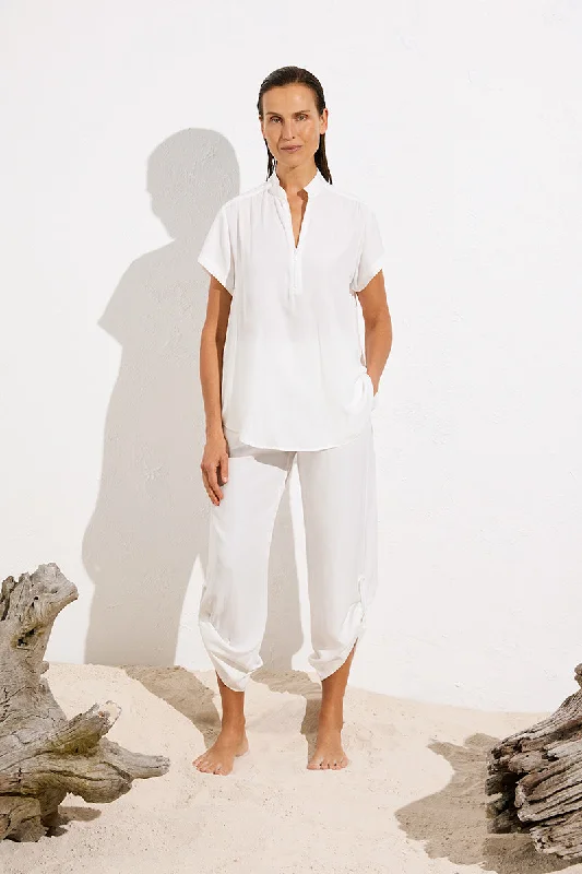 Zip Stand Shirt F67 8599 in White by Mela Purdie Fleece Nylon Spandex