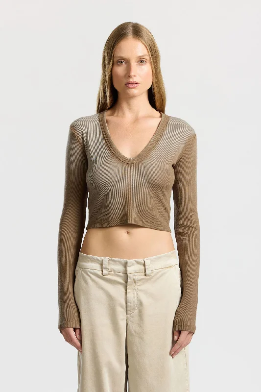 Verona Crop U-Neck Shirt (Sale) V-Neck T-Shirt Long Sleeve Cotton