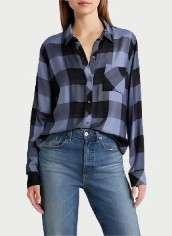 Rails Hunter Shirt in Periwinkle Navy Silver Polka Dot Checkered Tartan