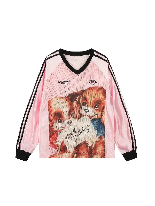 'Birthday Pal' Streetstyle Cute Puppy Prints Oversized Shirts Knit Fabric Woven Fabric Fleece Fabric 'Birthday Pal' Streetstyle Cute Puppy Prints Oversized Shirts Knit Fabric Woven Fabric Fleece Fabric