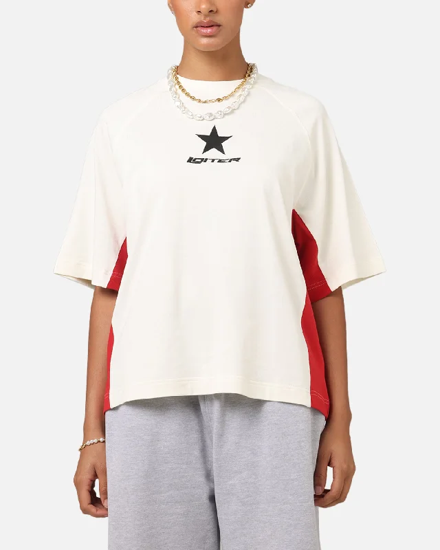 Loiter Daytona Panel T-Shirt White/Pink Silk Blend Satin Velvet