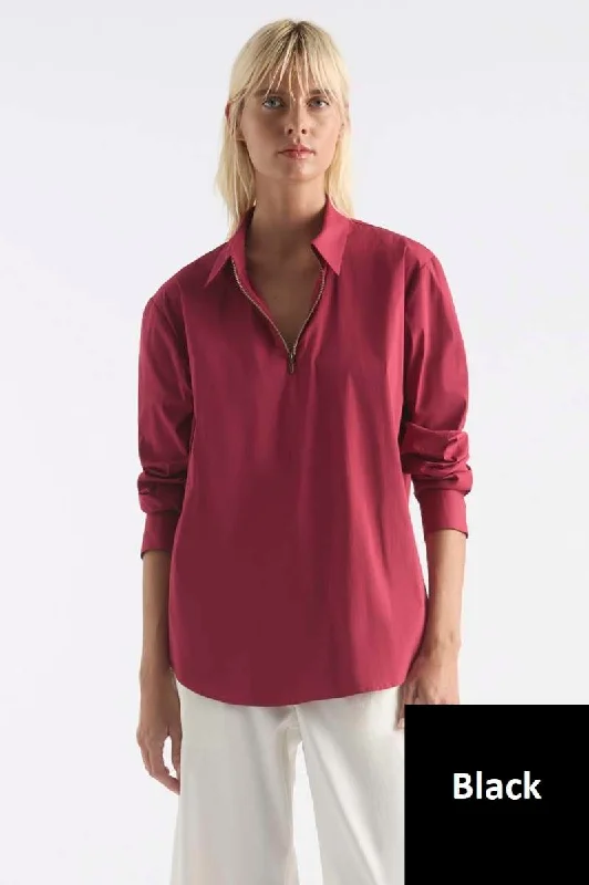 Zip Front Shirt in Black F65 8320 by Mela Purdie Collared Crew Neck Turtle Neck