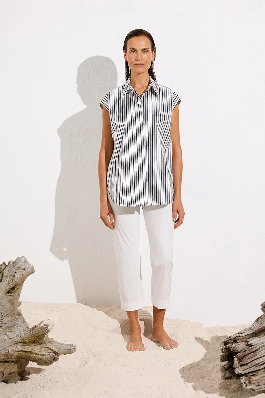 Slice Shirt F729 8501 in Navy/White Stripe by Mela Purdie Zippered Buttoned Snapped