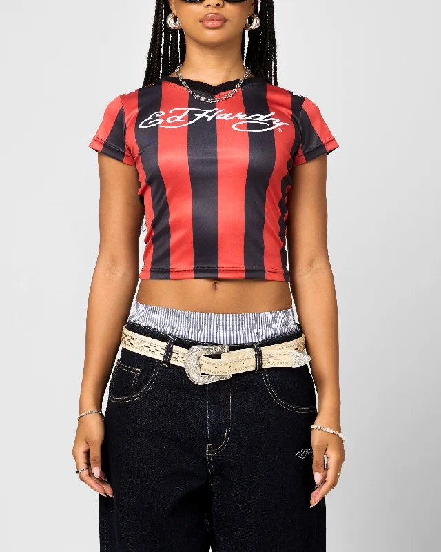 Ed Hardy Women's Football Baby T-Shirt Black/Red Mesh Fabric Canvas Fabric Denim Fabric Ed Hardy Women's Football Baby T-Shirt Black/Red Mesh Fabric Canvas Fabric Denim Fabric