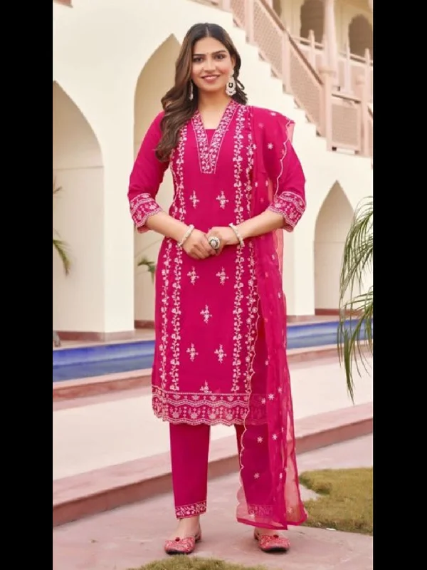 Rani Pink Designer Function Wear Readymade Pant Suit With Embroidery Work Comfortable Pleated Pants Rani Pink Designer Function Wear Readymade Pant Suit With Embroidery Work Comfortable Pleated Pants