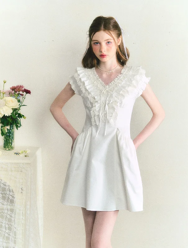 Afternoon Pearl Pure White Lace Dress SUN0072 Tunics Distressed trendy