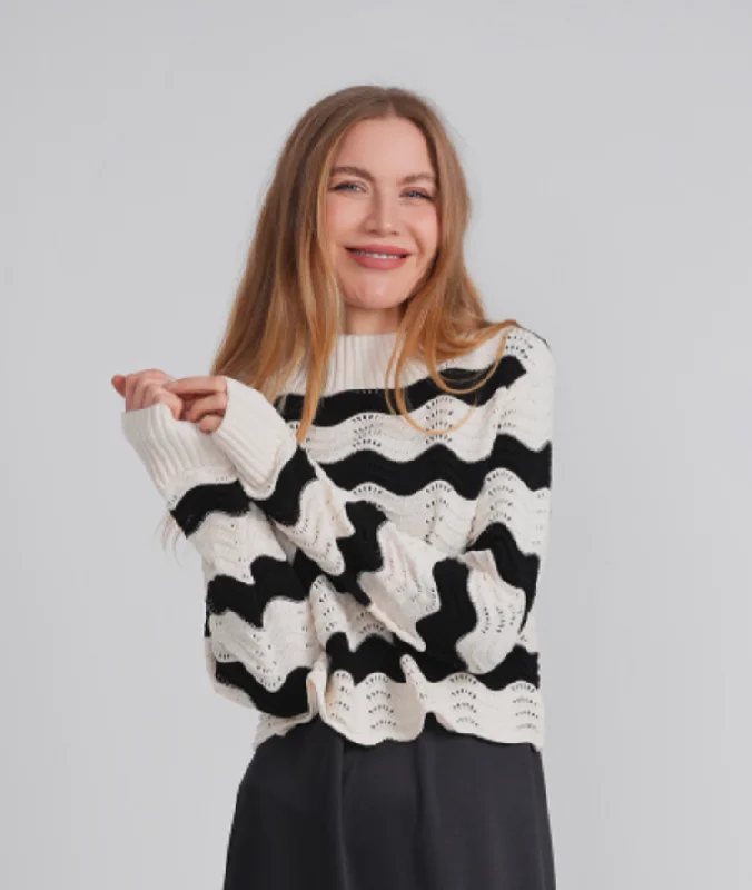 MiuMax Mock Crop Wave Sweater Stretchy Elastic Breathable
