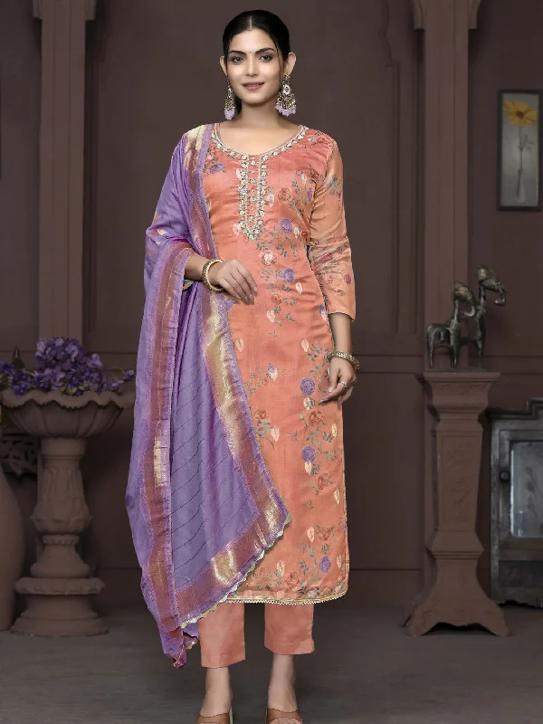 Rust Designer Readymade Pant Suit With Printed Hand Work Fashionable Tapered Leg Pants