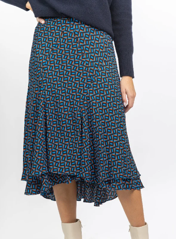 DVF Debra Midi Skirt in Zig Zag Small Sea Blue pleated skirt texture