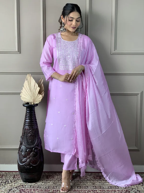 Pink Attractive Looking Redaymade Pant Suit With Designer Embroidery Work Comfortable Jogger Trousers