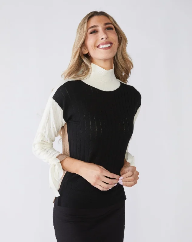 Paper Parachute Colorblock Sweater Notch Collar Peter Pan Collar Cowl Neck