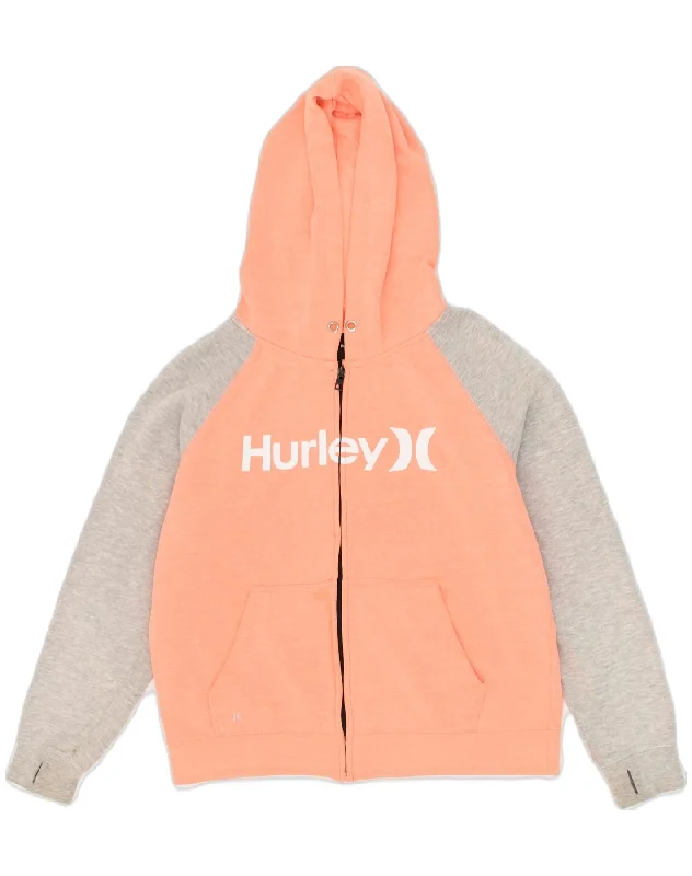 HURLEY Womens Graphic Zip Hoodie Sweater UK 14 Medium Orange Colourblock Denim Fabric Leather Fabric Suede Fabric HURLEY Womens Graphic Zip Hoodie Sweater UK 14 Medium Orange Colourblock Denim Fabric Leather Fabric Suede Fabric